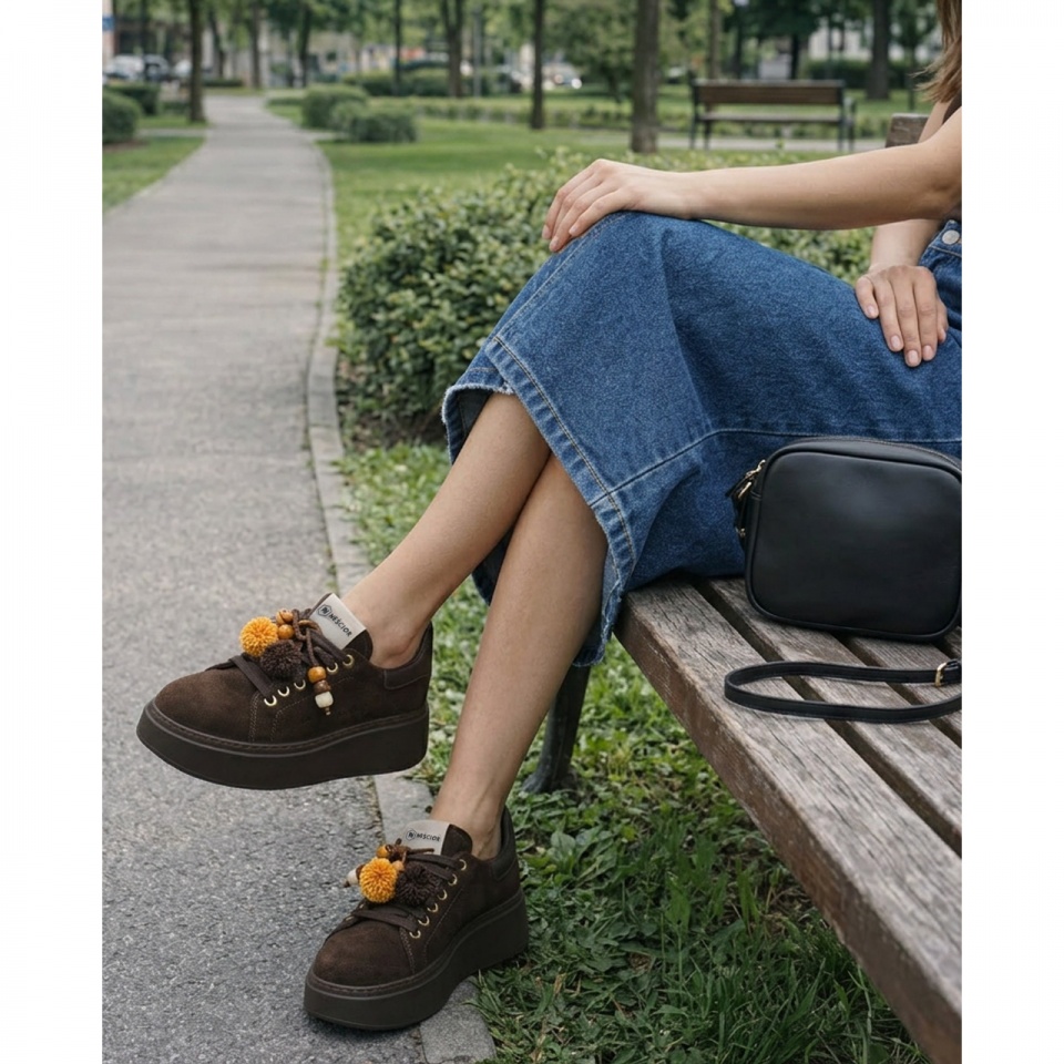 Brązowe sneakersy z frędzlami 237W