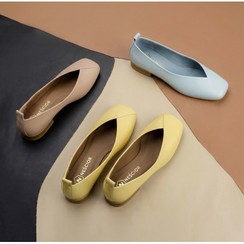 Ż&oacute;łte baleriny z kwadratowym noskiem 80B