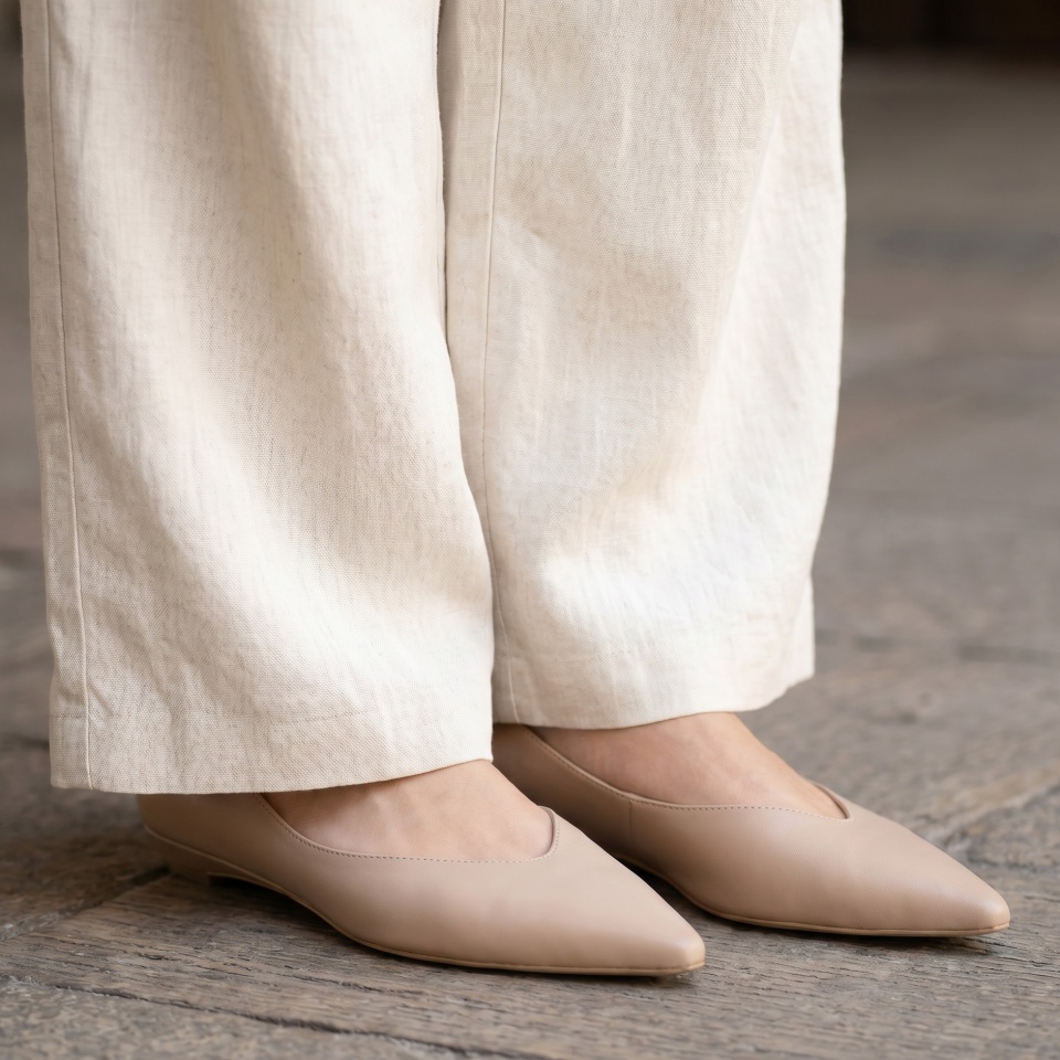 Beżowe skórzane baleriny w szpic 298B