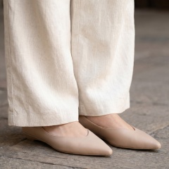 Beżowe skórzane baleriny w szpic 298B