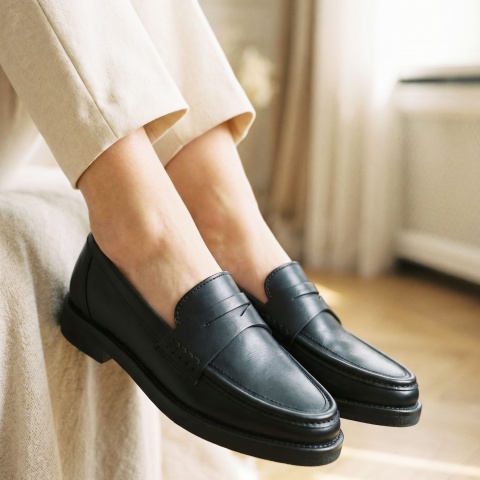 Czarne sk&oacute;rzane p&oacute;łbuty 44N