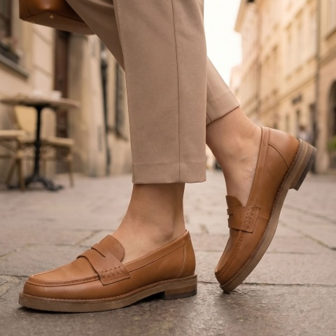 Koniakowe skórzane półbuty 44N