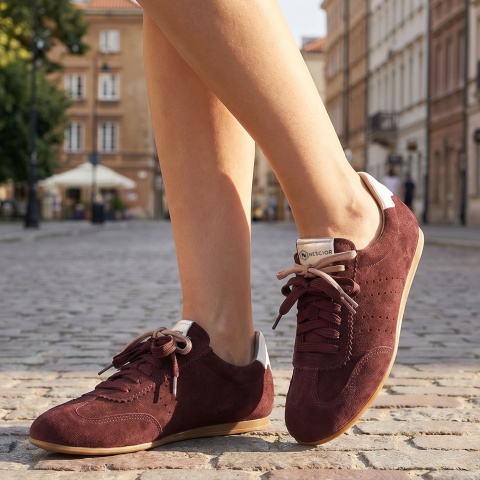 Bordowe welurowe sneakersy 291A