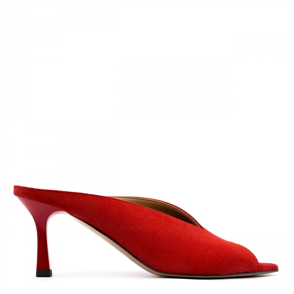 Czarwone klapki peep toe 299P