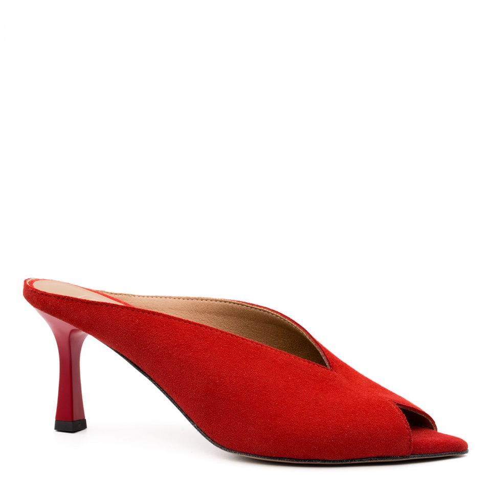 Czarwone klapki peep toe 299P