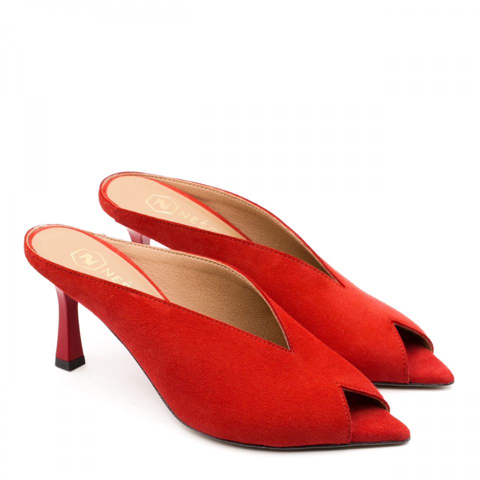 Czarwone klapki peep toe 299P