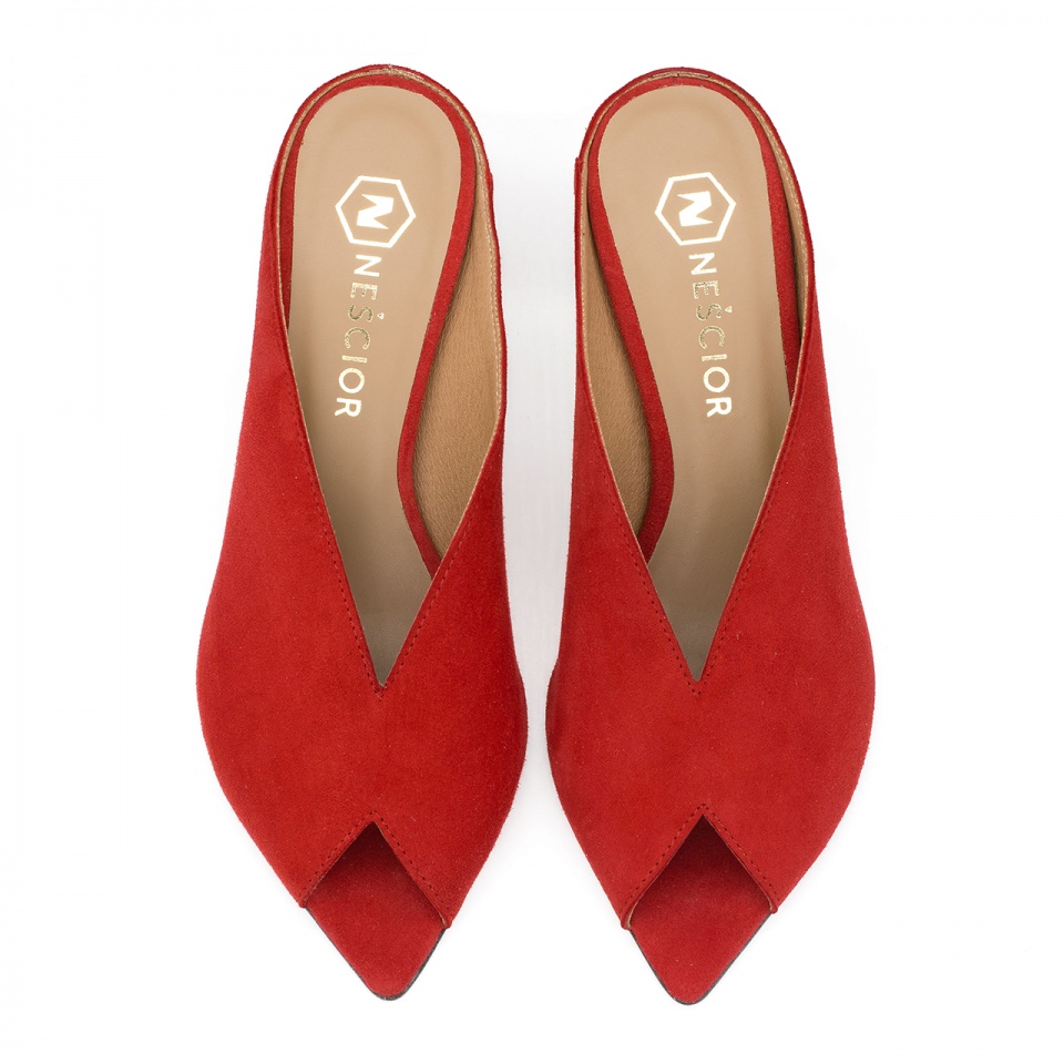 Czarwone klapki peep toe 299P