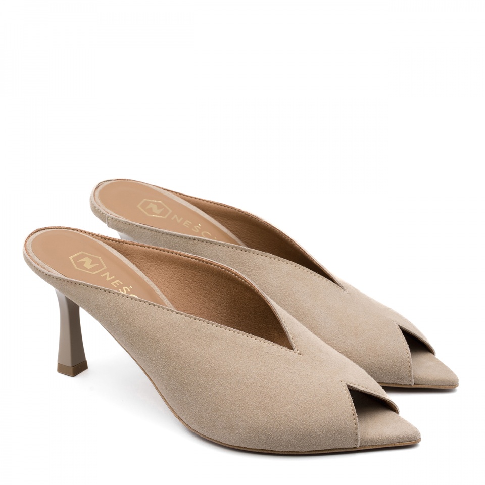 Beżowe klapki peep toe 299P