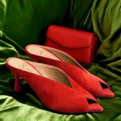 Czarwone klapki peep toe 299P