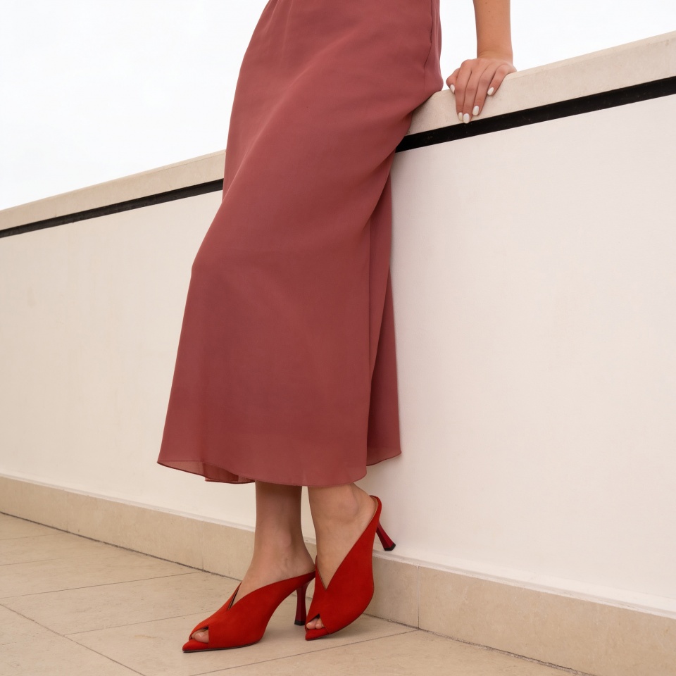 Czarwone klapki peep toe 299P