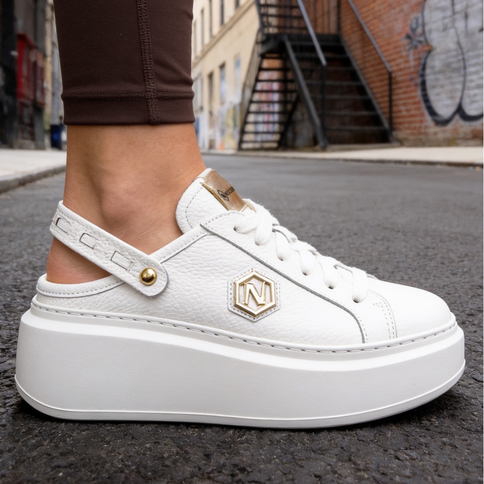 Białe skórzane sneakersy bez pięty 237E