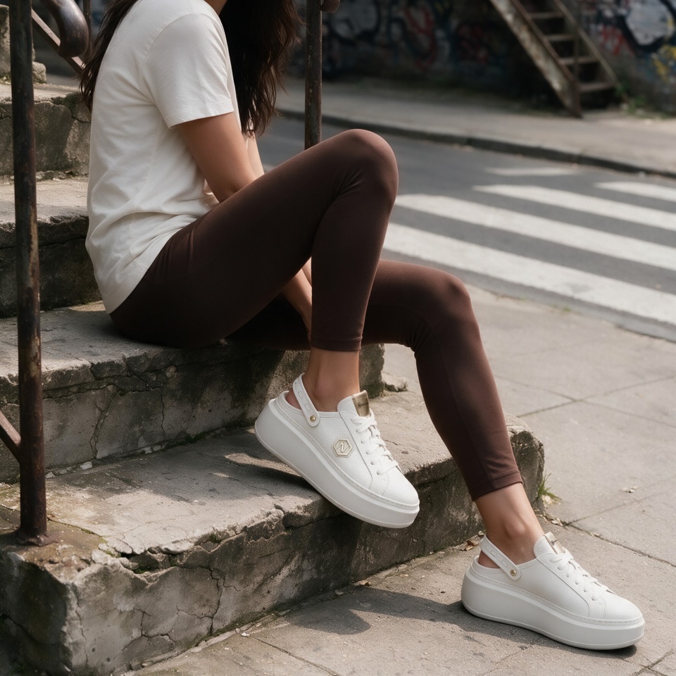 Białe skórzane sneakersy bez pięty 237E