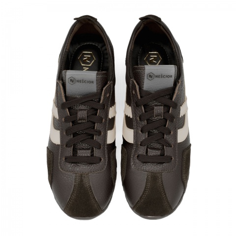 Brązowe sk&oacute;rzane sneakersy 291E