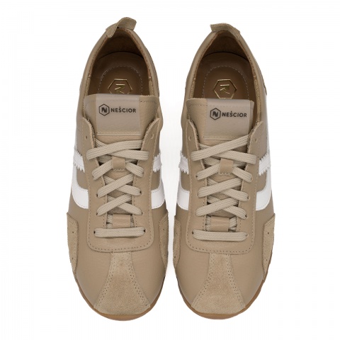 Beżowe sk&oacute;rzane sneakersy 291E