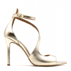 Złote skórzane szpilki z paskiem Y121H