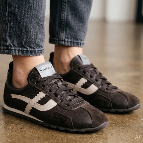 Brązowe skórzane sneakersy 291E