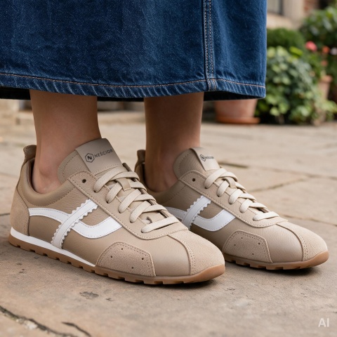 Beżowe skórzane sneakersy 291E