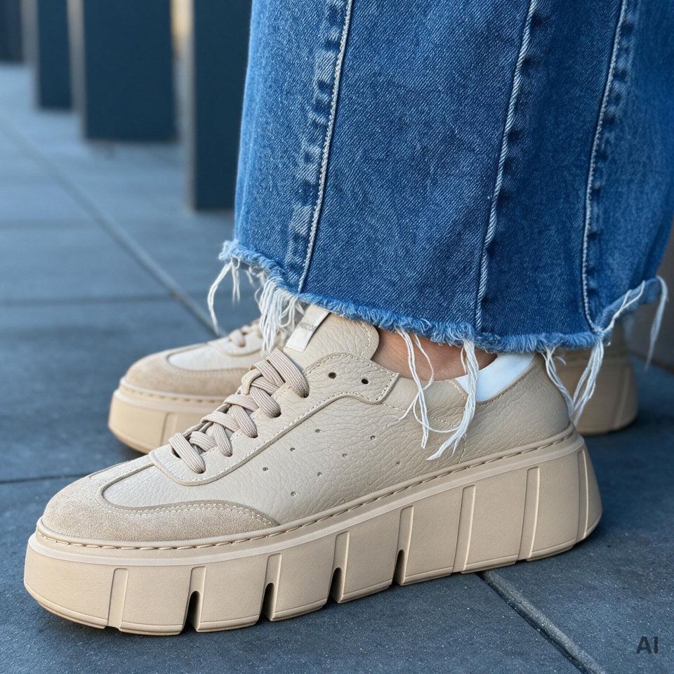 Beżowo-białe sznurowane sneakersy 295H
