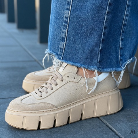 Beżowo-białe sznurowane sneakersy 295H