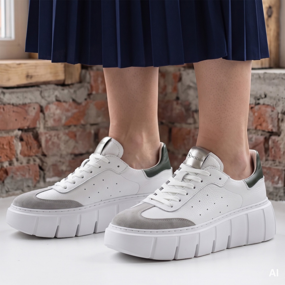 Biało-zielone sznurowane sneakersy 295H