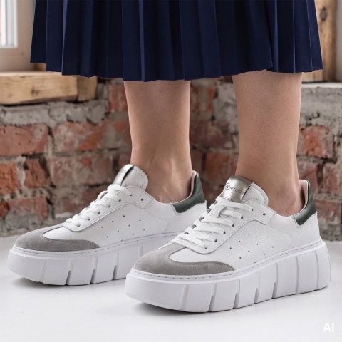 Biało-zielone sznurowane sneakersy 295H