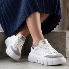 Biało-zielone sznurowane sneakersy 295H