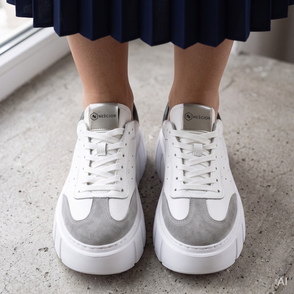 Biało-zielone sznurowane sneakersy 295H