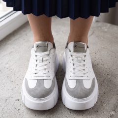 Biało-zielone sznurowane sneakersy 295H
