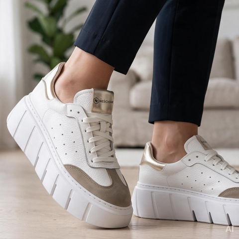 Biało-złote sznurowane sneakersy 295H