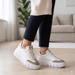 Biało-złote sznurowane sneakersy 295H