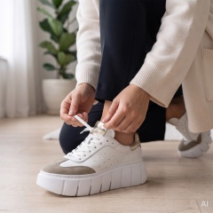 Biało-złote sznurowane sneakersy 295H