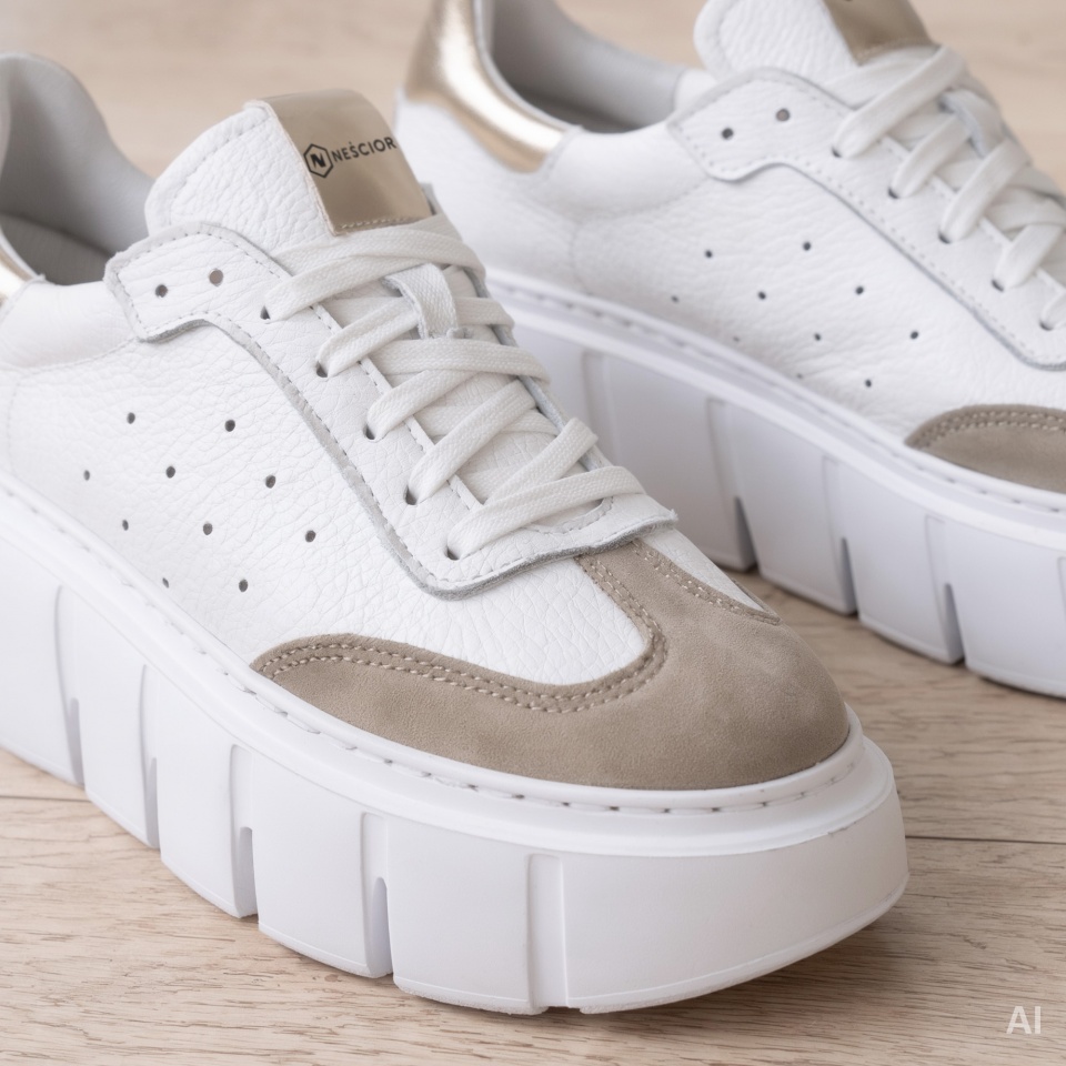 Biało-złote sznurowane sneakersy 295H