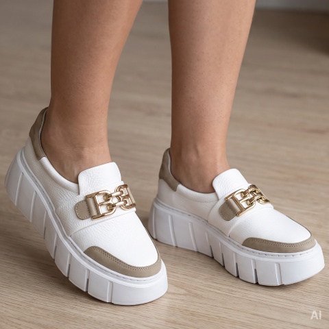 Biało-beżowe wsuwane sneakersy 295C