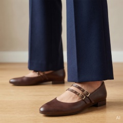 Brązowe skórzane półbuty z nitami na pasku 297P