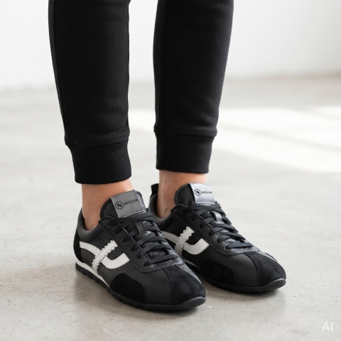 Czarne sk&oacute;rzane sneakersy 291E