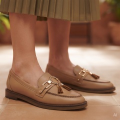 Karmelowe skórzane półbuty z frędzlami 44B