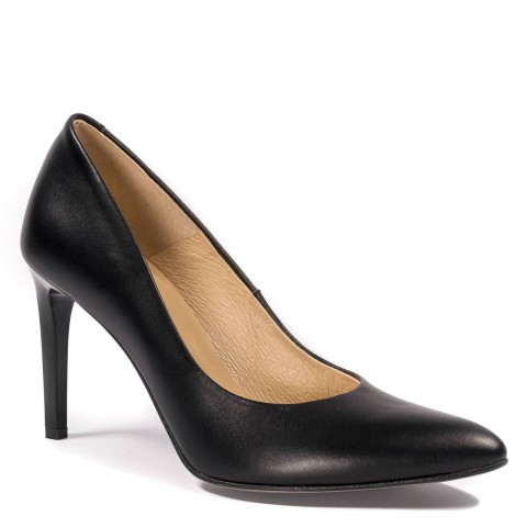 Czarne skórzane szpilki na wysokim obcasie 92M1