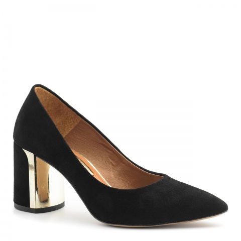 Czarne zamszowe czółenka na klocku 42H