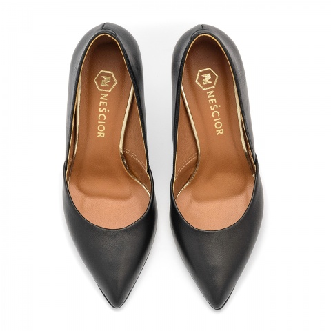 Czarne skórzane szpilki ze ściętą cholewką 92Y