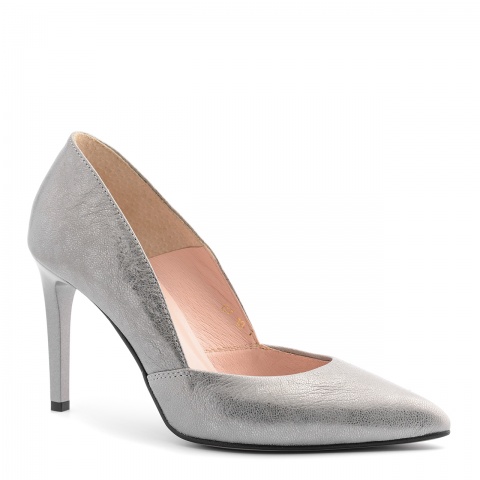 Perłowo-szare szpilki ze ściętą cholewką 92Y