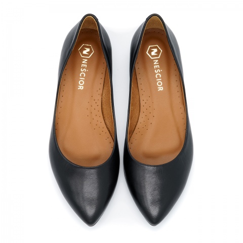 Damskie skórzane czarne baleriny 263B