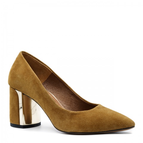 Rude zamszowe czółenka na klocku 42H