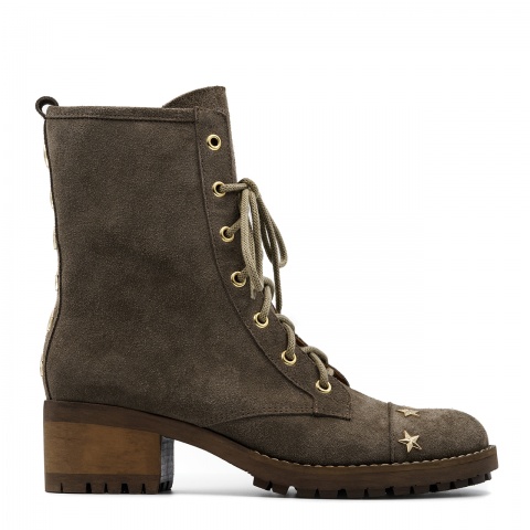 Kawowe welurowe botki z gwiazdkami na nosku i cholewce 262A