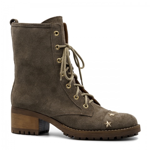 Kawowe welurowe botki z gwiazdkami 262A