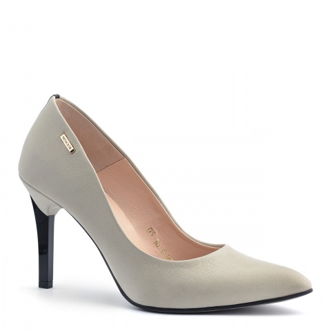 Szare skórzane szpilki na czarnym obcasie 92C1