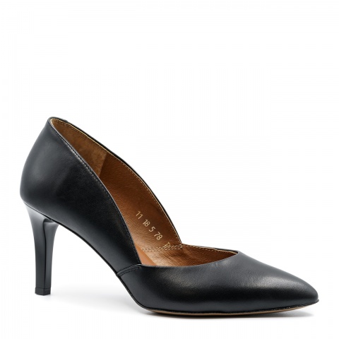 Czarne skórzane czółenka na niskim obcasie 78P