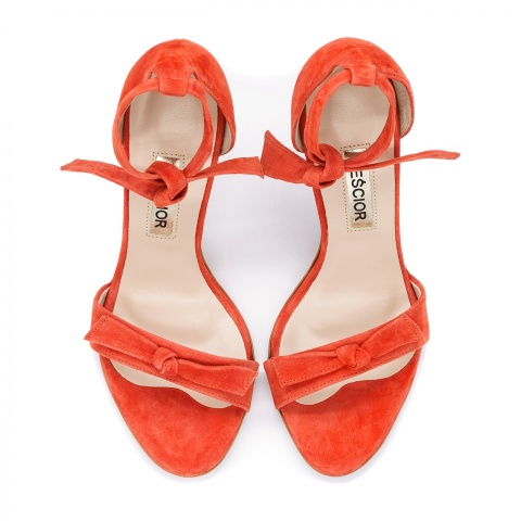 Pomarańczowe zawiązywane w kostce zamszowe szpilki sandały 103K