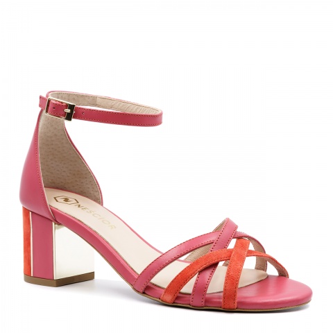 Koralowe skórzane sandały z paseczkami 268B