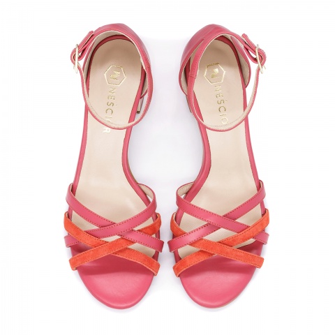 Koralowe skórzane sandały z paseczkami 268B