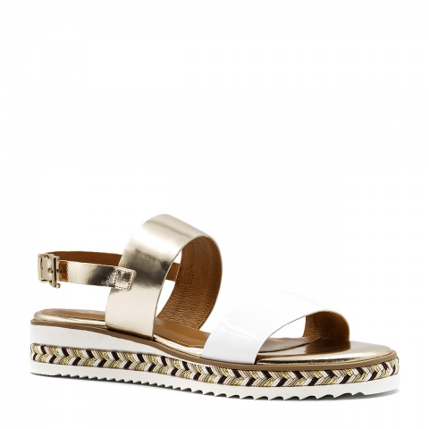 Złoto-białe skórzane sandały z warkoczem 67R